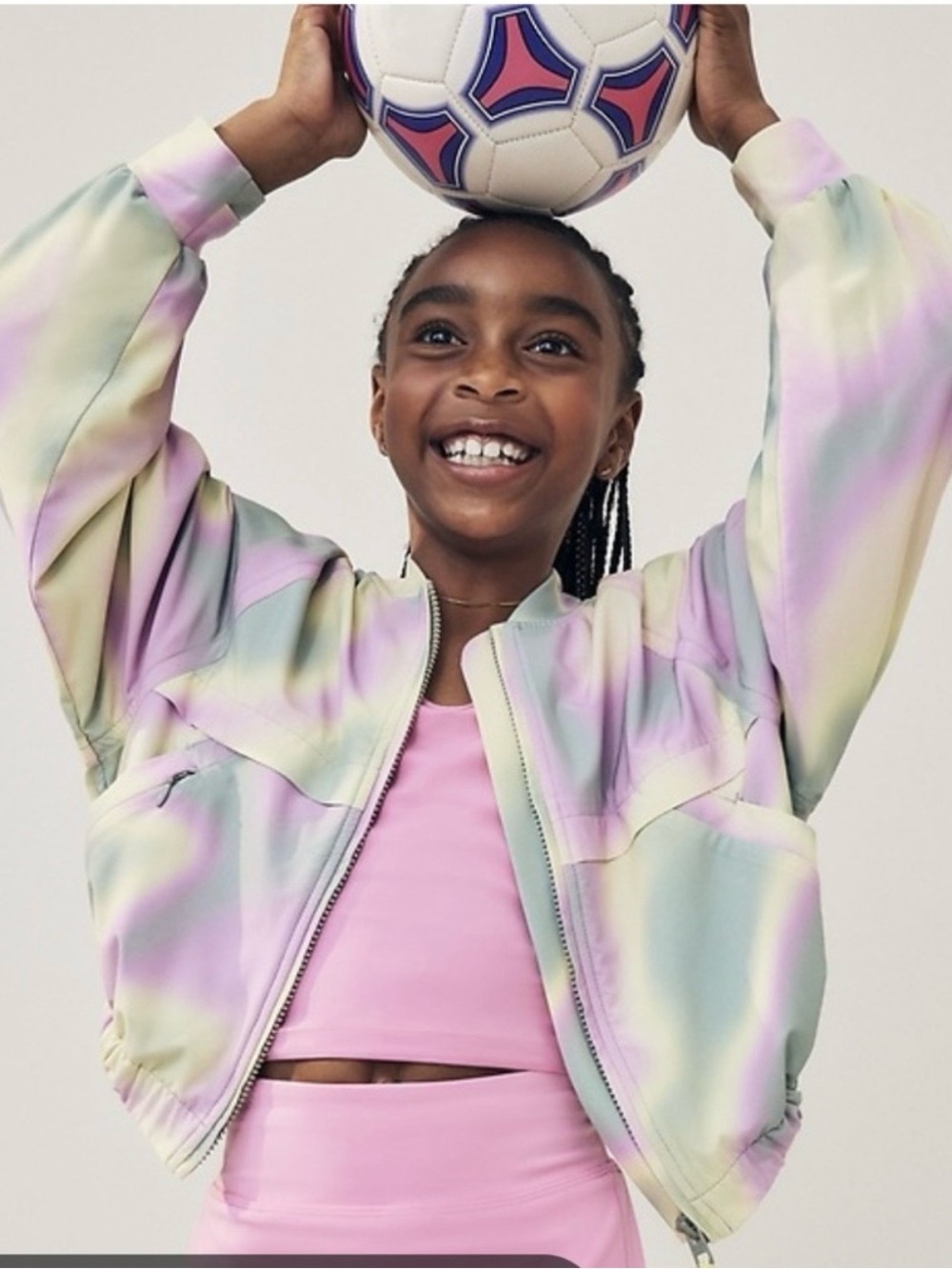 Athleta Girls Pastel Tie-Dye Bomber Jacket in Pink, Lavender & Mint - size xl